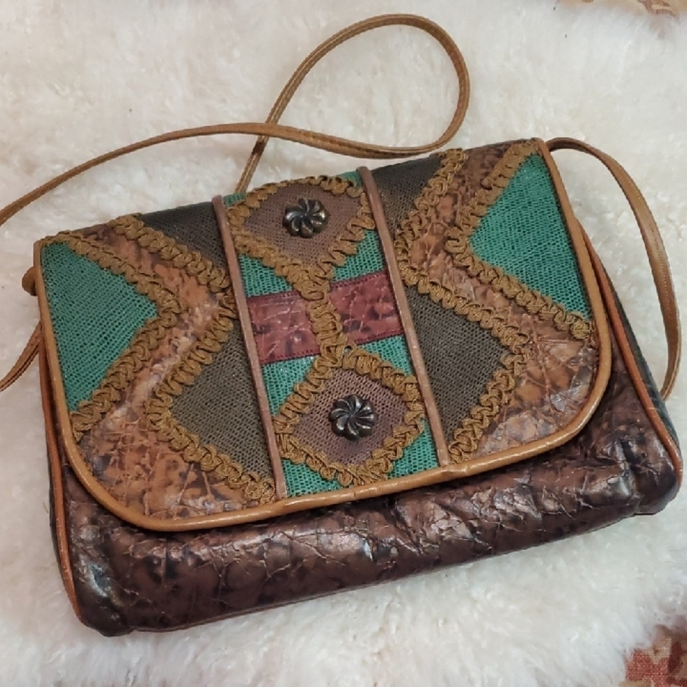 Artisan Brown and Green Crossbody Bag